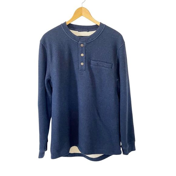 L.L.Bean Navy Katahdin Iron Works Bonded Waffled Fleece Henley Pullover Sweater - Picture 2 of 11